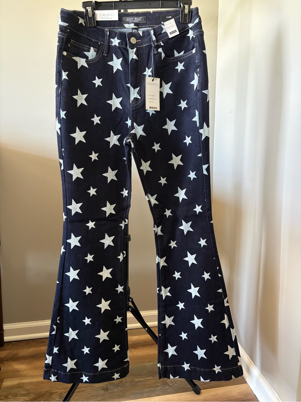 NWT Judy Blue Size 9 (29) Navy Star Print Flare Jeans - High Waist